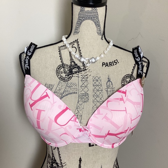 Juicy Couture Women’s Pink Bra 3 Hook&Eye Back Closure Logo Straps T-shirt BRA - Picture 1 of 5